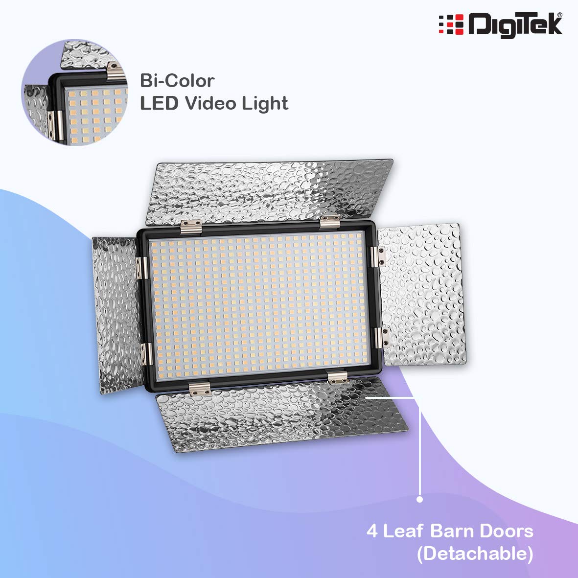 DIGITEK Bi-color LED D520B Video Light | Dimmable Light with 4 Detachable Barndoor | Compatible with Tripods, Monopods, Cameras, Table stand & Camcorder | For YouTube Video , Product Photography, Makeup shoot and more (LED D520B COMBO)