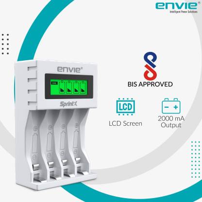 Envie Ultra Fast Charger ECR 11 MC | For AA & AAA Ni-mh Rechargeable Batteries | With LCD Display | 2000MA output current| Compatible with Power Banks | Car Charger | Laptop | Travel Adapter (White) (ECR 11 MC) Camera Battery Charger  (White)