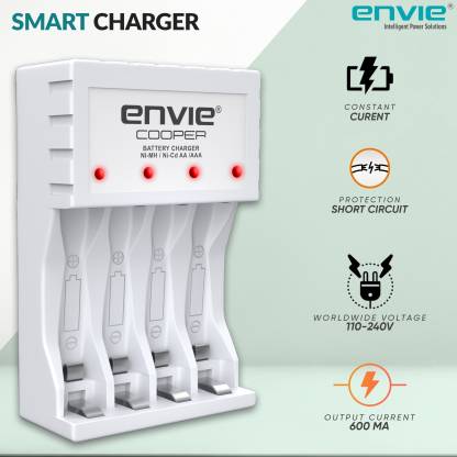 Envie Ultra Fast Charger ECR 20MC with 4 nos of AA 2800 mAh Rechargeable Batteries | for AA & AAA Ni-Cd & Ni-mh Rechargeable Batteries with LED Indicator Camera Battery Charger  (White)