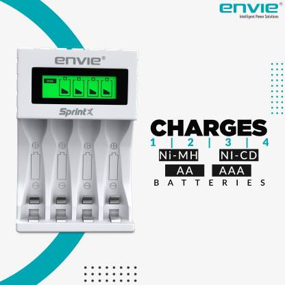 Envie Ultra Fast Charger ECR 11 MC | For AA & AAA Ni-mh Rechargeable Batteries | With LCD Display | 2000MA output current| Compatible with Power Banks | Car Charger | Laptop | Travel Adapter (White) (ECR 11 MC) Camera Battery Charger  (White)