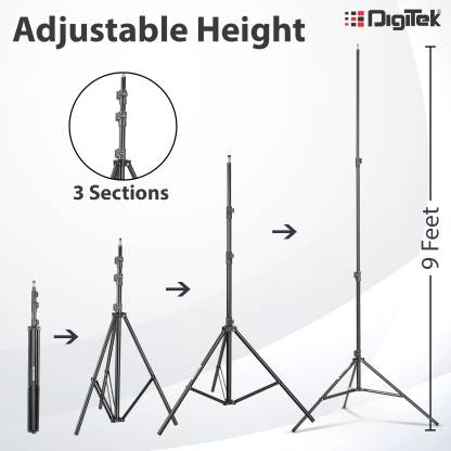 DIGITEK Lightweight & Portable 9 Feet Aluminum Alloy Studio Light Stand | For Videos | Portrait | Photography Lighting |2 Set Of Stands |And Carry Bag Included. (DLS 009FTK) Tripod  (Black, Supports Up to 5000 g)