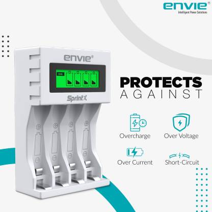 Envie Ultra Fast Charger ECR 11 MC | For AA & AAA Ni-mh Rechargeable Batteries | With LCD Display | 2000MA output current| Compatible with Power Banks | Car Charger | Laptop | Travel Adapter (White) (ECR 11 MC) Camera Battery Charger  (White)