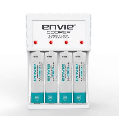 Envie Ultra Fast Charger ECR 20MC with 4 nos of AA 2800 mAh Rechargeable Batteries | for AA & AAA Ni-Cd & Ni-mh Rechargeable Batteries with LED Indicator Camera Battery Charger  (White)