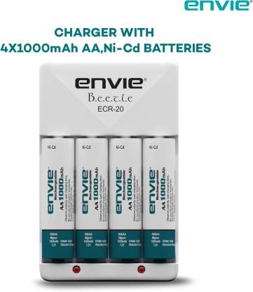 Envie AA 1000 MA Rechargeable (4pcs.) + ECR20 (1pc.) Camera Battery Charger  (Green, White)