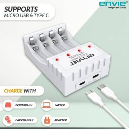 Envie Ultra Fast Charger ECR 20MC with 4 nos of AA 2800 mAh Rechargeable Batteries | for AA & AAA Ni-Cd & Ni-mh Rechargeable Batteries with LED Indicator Camera Battery Charger  (White)