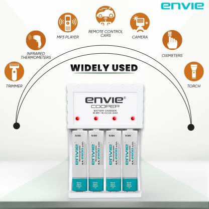 Envie Ultra Fast Charger ECR 20MC with 4 nos of AA 2800 mAh Rechargeable Batteries | for AA & AAA Ni-Cd & Ni-mh Rechargeable Batteries with LED Indicator Camera Battery Charger  (White)