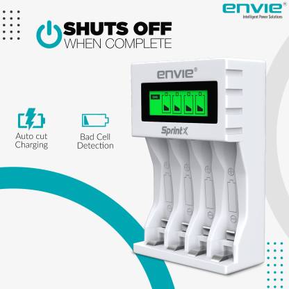 Envie Ultra Fast Charger ECR 11 MC | For AA & AAA Ni-mh Rechargeable Batteries | With LCD Display | 2000MA output current| Compatible with Power Banks | Car Charger | Laptop | Travel Adapter (White) (ECR 11 MC) Camera Battery Charger  (White)