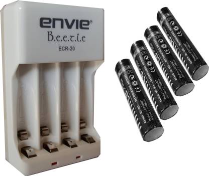 Envie AAA 1100 mA Ni-mH Rechargeable (4 Pcs.) + ECR20 (1 Pc.) Camera Battery Charger  (White, Black)