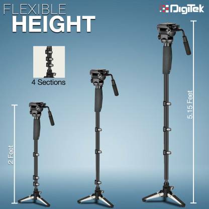 DIGITEK DMP 60 TR Lightweight Aluminum Telescopic Camera Monopod | With Pan Tilt Head | Tripod Base | For DSLR Video Cameras | Maximum Operating Height: 5.15 Feet| Maximum Load Upto: 5 kgs (Black/Red) (DMP 60TR) Monopod  (Black, Supports Up to 5000 g