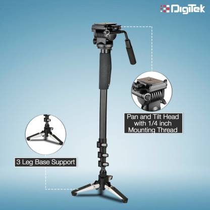 DIGITEK DMP 60 TR Lightweight Aluminum Telescopic Camera Monopod | With Pan Tilt Head | Tripod Base | For DSLR Video Cameras | Maximum Operating Height: 5.15 Feet| Maximum Load Upto: 5 kgs (Black/Red) (DMP 60TR) Monopod  (Black, Supports Up to 5000 g