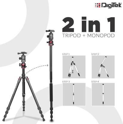 DIGITEK DTR 520 BH Professional Aluminum Tripod Cum Monopod | With Swivel Pan Head, Dv video Camcorder | Maximum Operating Height: 4.95 Feet | Maximum Load Upto: 7kgs (Black) (DTR 520 BH) Tripod  (Black, Supports Up to 7000 g)